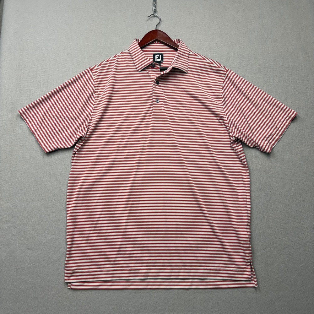 FootJoy Polo Shirt Mens XL Red White Striped Performance Golf Short Sleeve S71